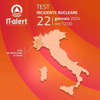 IT-Alert: lunedì 22 gennaio alle ore 12,00 il secondo test a Torino e Provincia